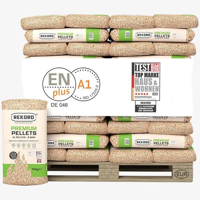 REKORD Premium Holzpellets 6mm ENplusA1, 66 x 15kg Palette