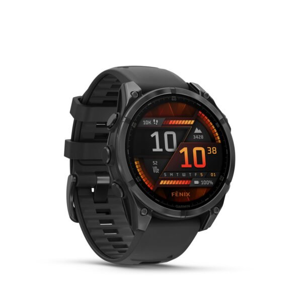 Garmin fenix 8 AMOLED 47 mm Multisport-Smartwatch, Edelstahl, Silikonarmband 22 mm, Schwarz