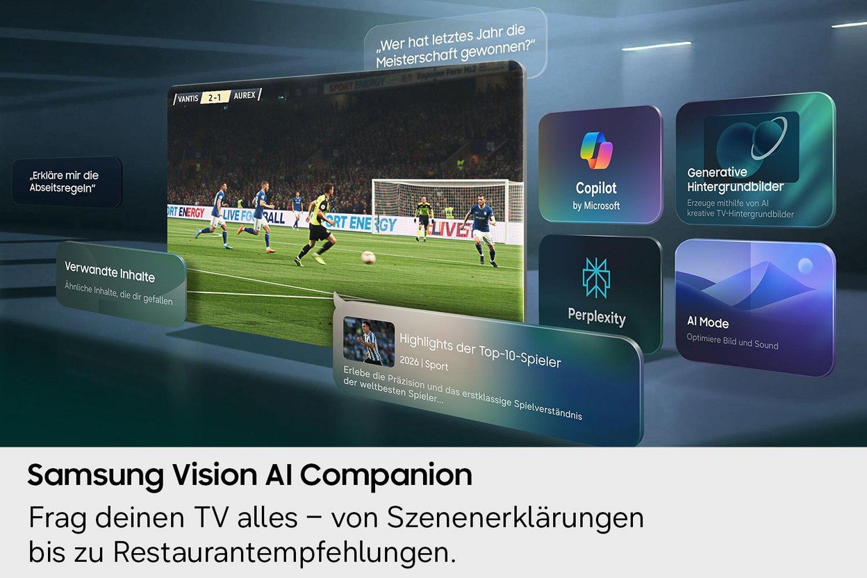 Ein Fußballspiel mit KI-Funktionen wie Copilot und KI-Hintergrundbildern.